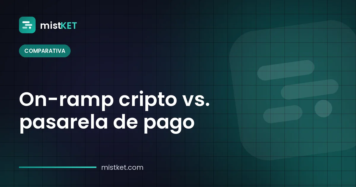On-ramp cripto vs. pasarela de pago cripto: compra de fiat a cripto comparada con un checkout de comercio y una factura