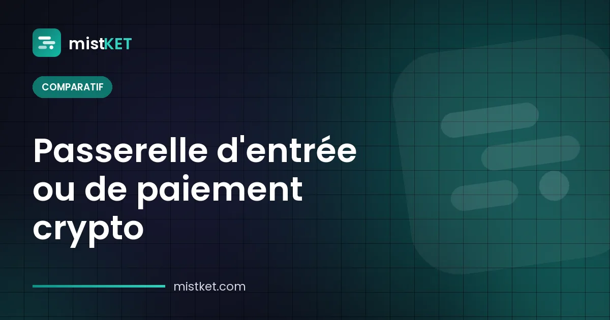 Passerelle d'entrée crypto (on-ramp) ou passerelle de paiement crypto — achat de cryptos contre monnaie fiat comparé à un checkout marchand avec facture